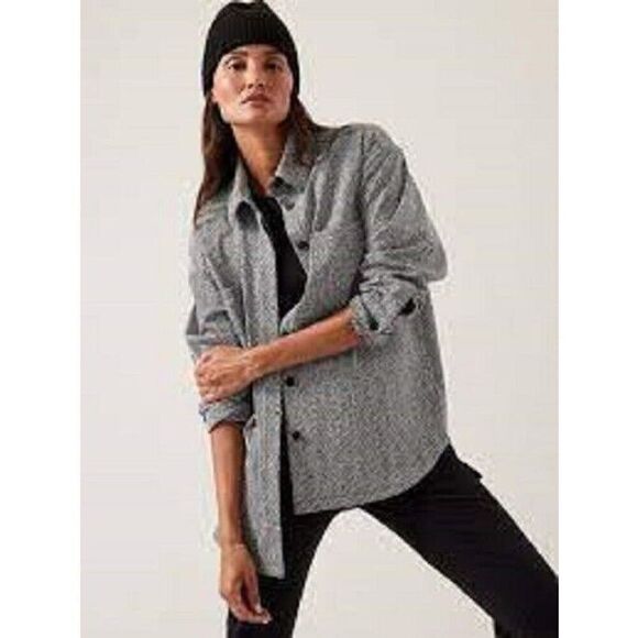Athleta Womens Medium Braiden Short Jacket Black White Button Up Textured NWT - Picture 1 of 10